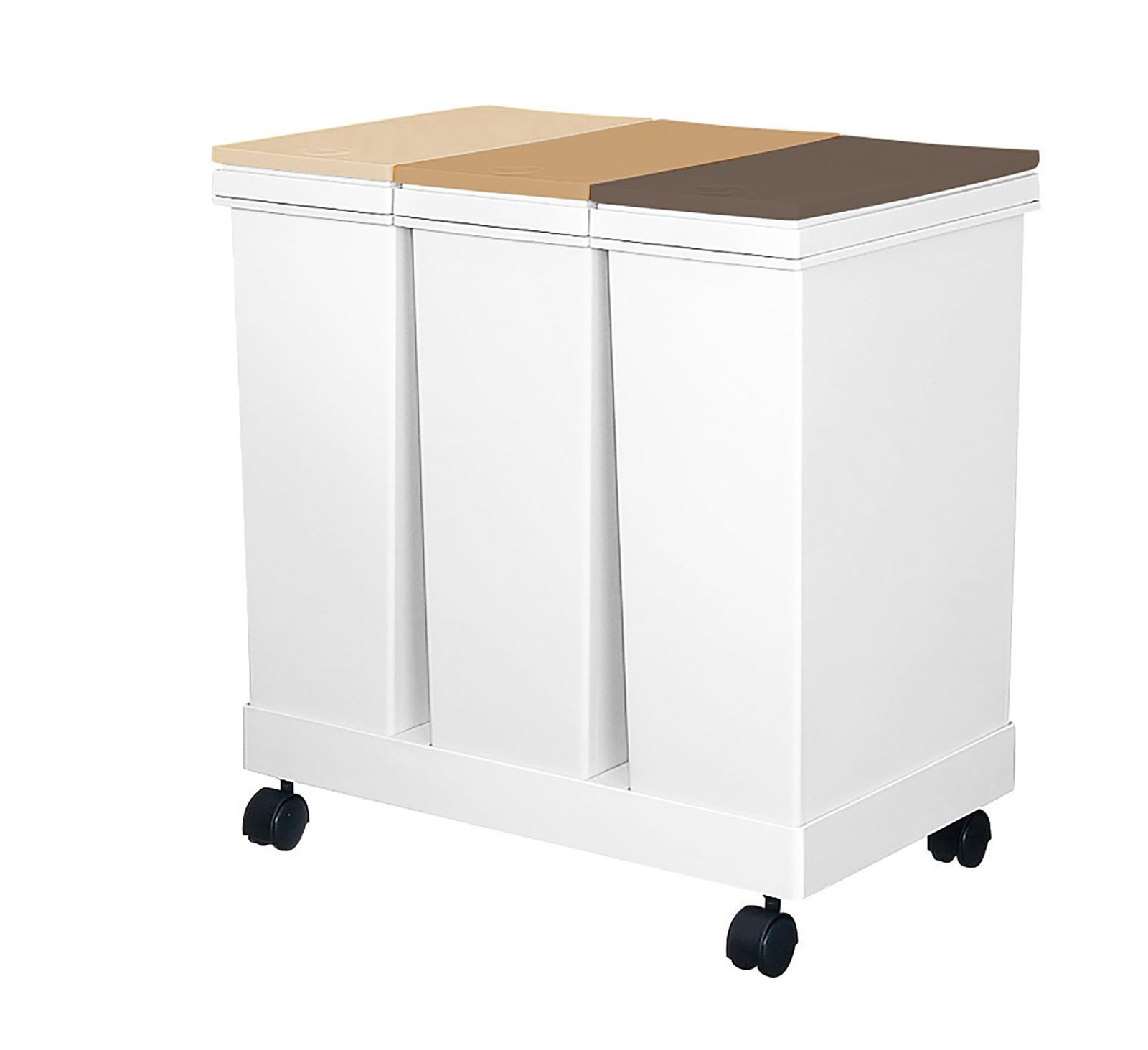 20L×３ プッシュ式 日本製 フタ付 横型 ワゴン ゴミ箱 3分別 幅53.3×奥行34.0×高さ53.0cm アスベル ブラウン