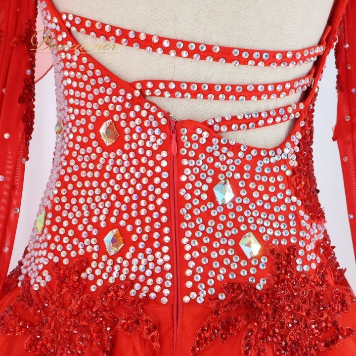 社交ダンス 衣装 白樺ドレス ドレス ワンピース ドレス 赤 フロート レース フリル デモ 競技 レッド系 パーティ 発表会 ボリューム 豪華 デザイン 競技用 ダンス おしゃれ レディース LLC-HASEGAWATOSO_COM