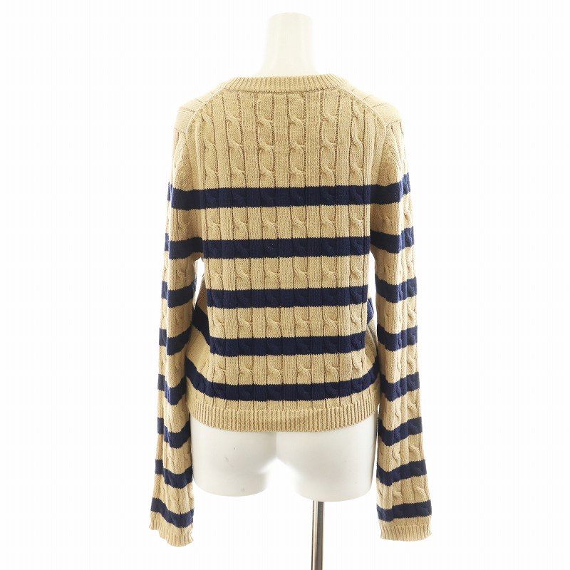 マルディメクルディ COTTON CARDIGAN ROUND NECK STRIPE カーディガン ストライプ柄 刺繍 F ベージュ 紺 マルディメクルディ Mardi Mercredi COTTON CARDIGAN ROUND NECK