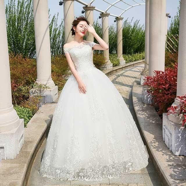 ウェディング 結婚式 華やか オフショルダー 体型カバー 体型カバー ウェディングドレス トレーン オフショルダー 結婚式
