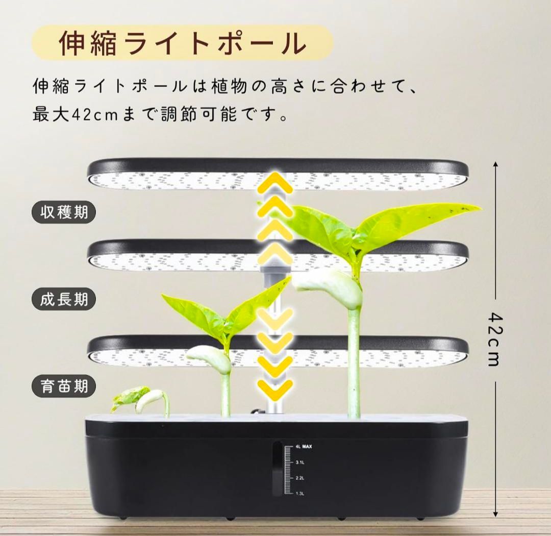 クリスマスセール 送料無料 ♥ 即発送 水耕栽培キット 家庭菜園 室内 栽培セット 12株 育成LEDライト デジタルパネル付き 超静音 大容量 オーガニック 節約 自宅 土不要 野菜 果物 耐久性
