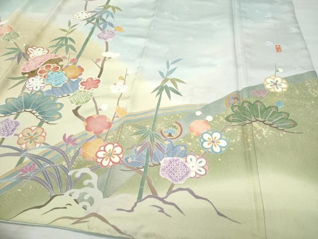 平和屋着物●訪問着　作家物　駒刺繍　絞り　草花文　金彩　正絹　逸品　CAAW3816vf 平和屋着物○訪問着 作家物 駒刺繍 絞り 草花文 金彩 正絹 逸品