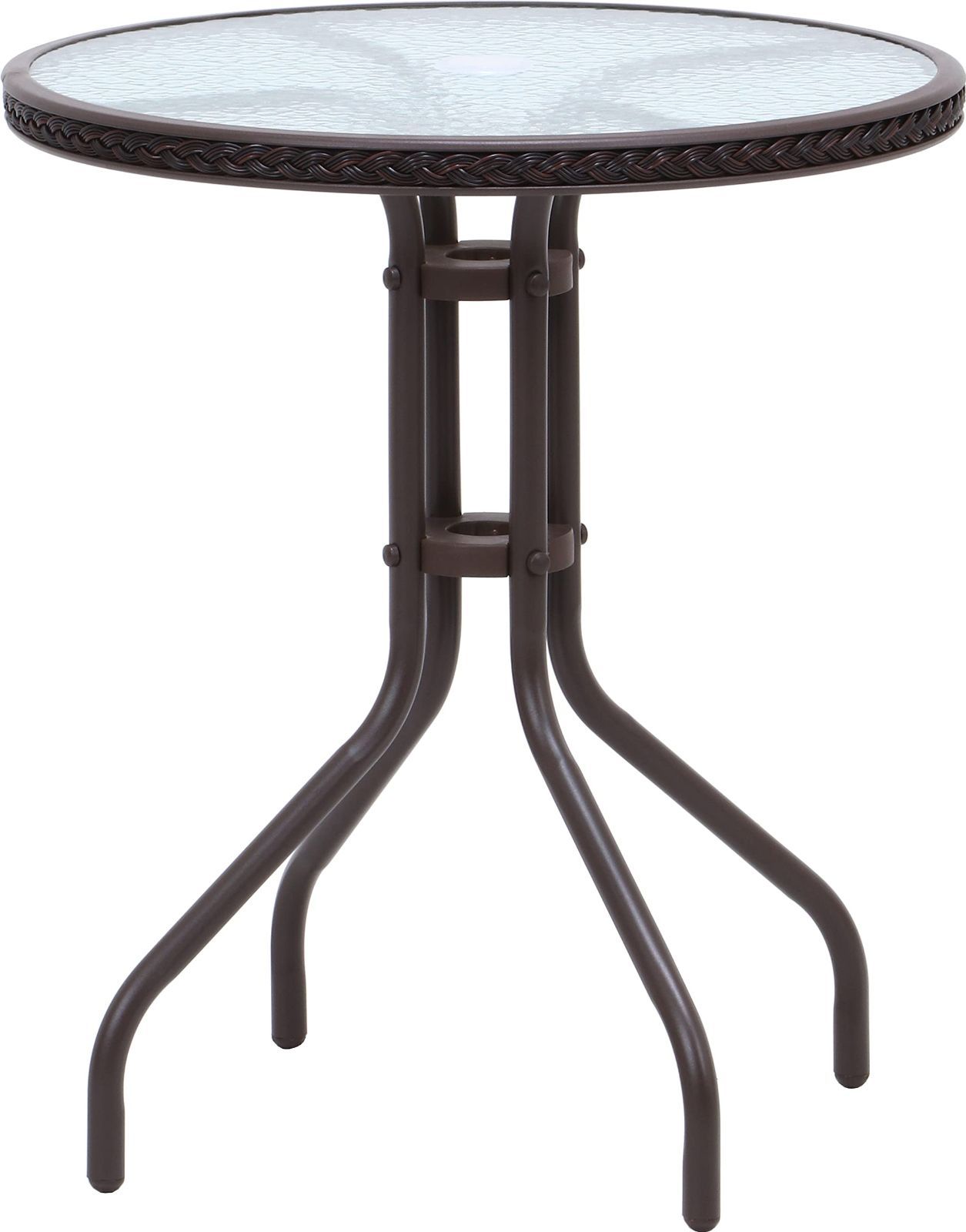 幅60×奥行60×高さ70㎝ ブラウン 2 ガーデン ガラステーブル パラソル穴付 不二貿易 37292