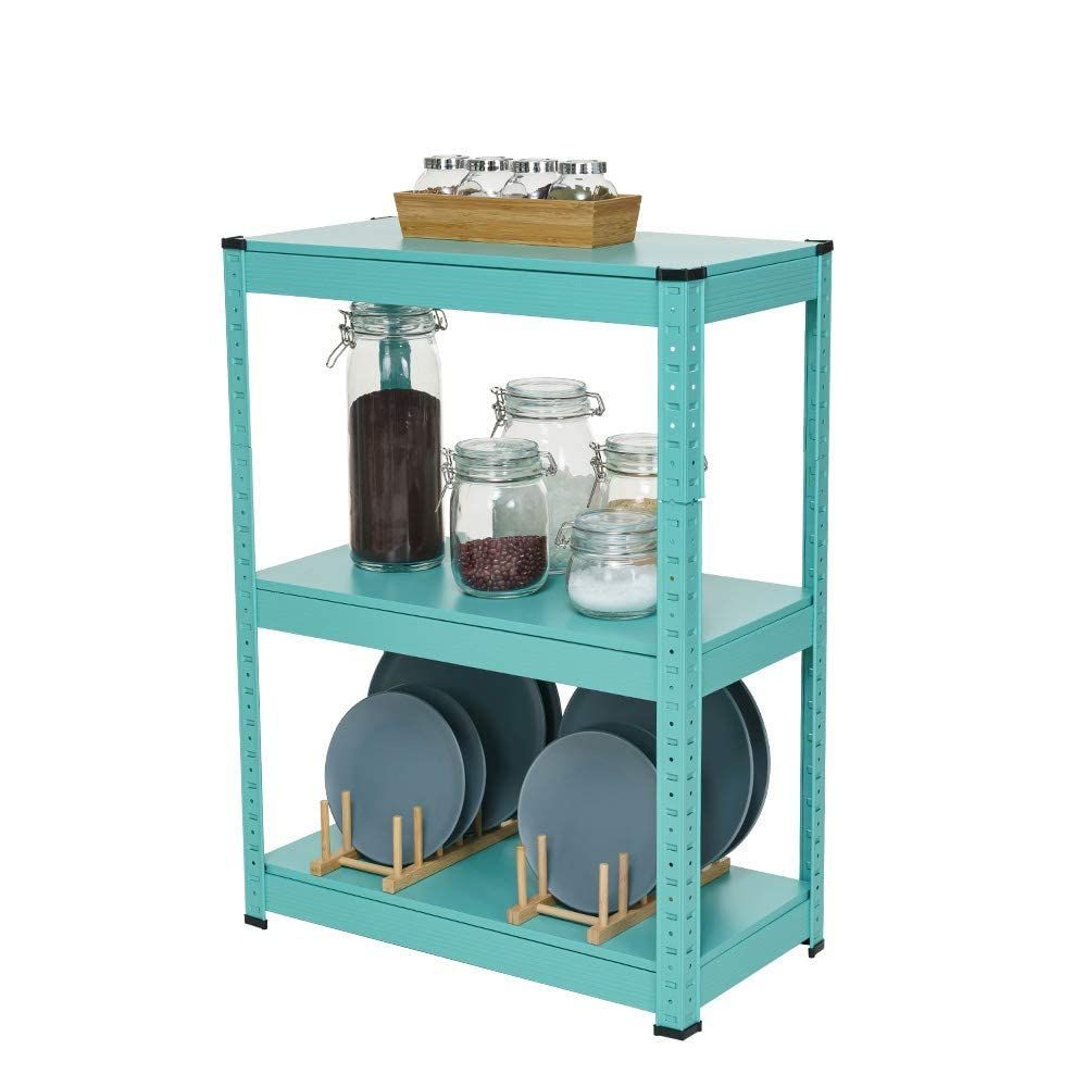 スチールラック ラック メタルラック メタルラック本体 工具は不要 幅60.3x奥行30.3x高さ80cm 耐荷重100㎏ ３段 リビング 差し込み式三段スチールラック キッチン 部屋飾り オシャレ 収納 ターコイズ