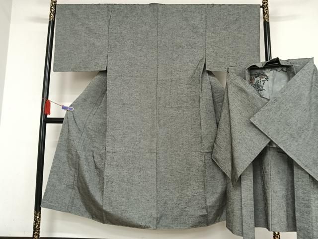 平和屋着物●男性 紬 アンサンブル 鉛色 正絹 ♥ AABA5025np