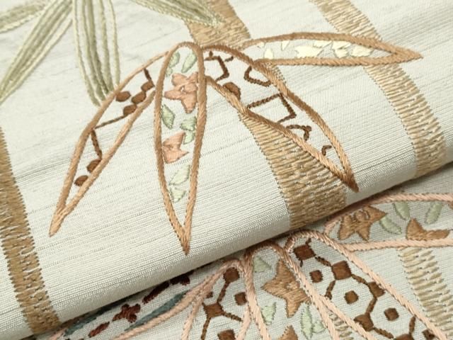 平和屋着物○訪問着 紬地 総刺繍 吉祥枝葉文 正絹 逸品 CAAS0177th  