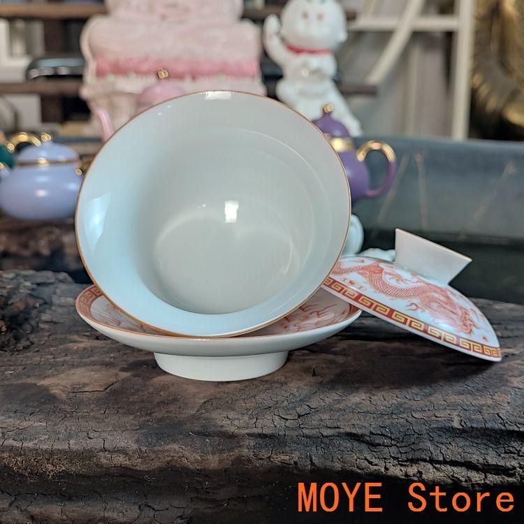 中国茶器 紅竜三才蓋碗 茶碗 湯飲み煎茶器 新品未使用 中国茶器 景徳鎮紅乾隆三才蓋碗茶碗 湯飲み 煎茶道具 未使用品