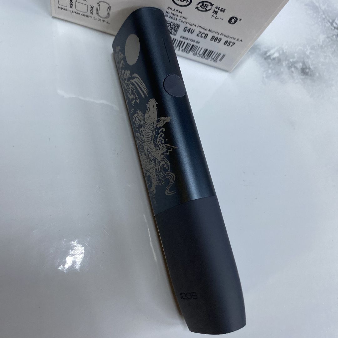 １iQOS ILUMA ｉone 黒　レーザー加工　アイコス イルマ ｉワン　龍 IQOS - iQOS ILUMA ONE イルマワン レーザー加工 龍 鳳凰 鯉 滝登り 黒