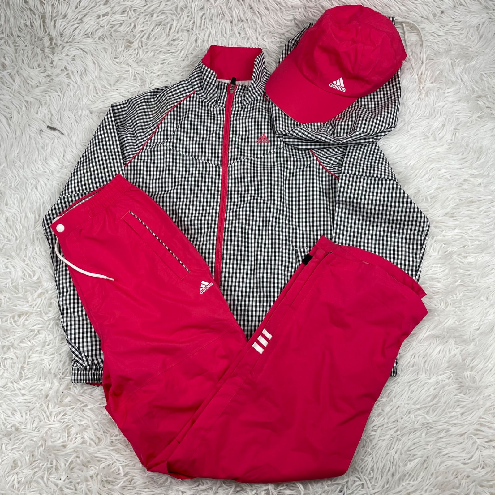 adidas アディダス ゴルフレインウェア 4点セット サイズS 帽子 収納袋 ジップアップ 長ズボン ナイロンジャケット climaproof