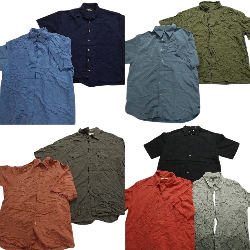 古着卸 まとめ売り 無地系 レーヨン 半袖シャツ 9枚セット (メンズ L /XL ) 開襟 ボックスシルエット スモーキーカラー ブラック MU5681