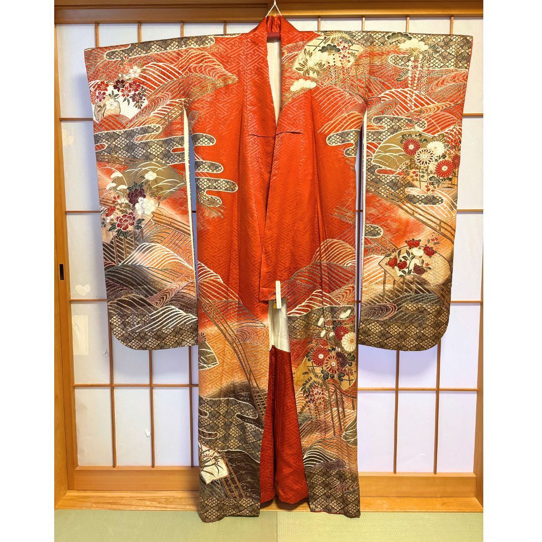 超トールサイズ】 振袖 フルセット 身丈173cm 裄65.5cm 赤 茶