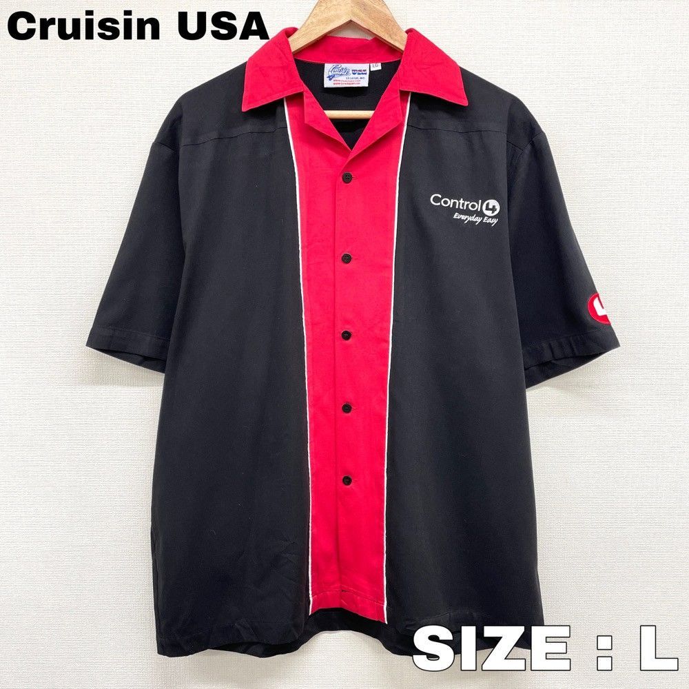 US古着 Cruisin USA ボウリングシャツ 半袖 刺繍 メンズ L