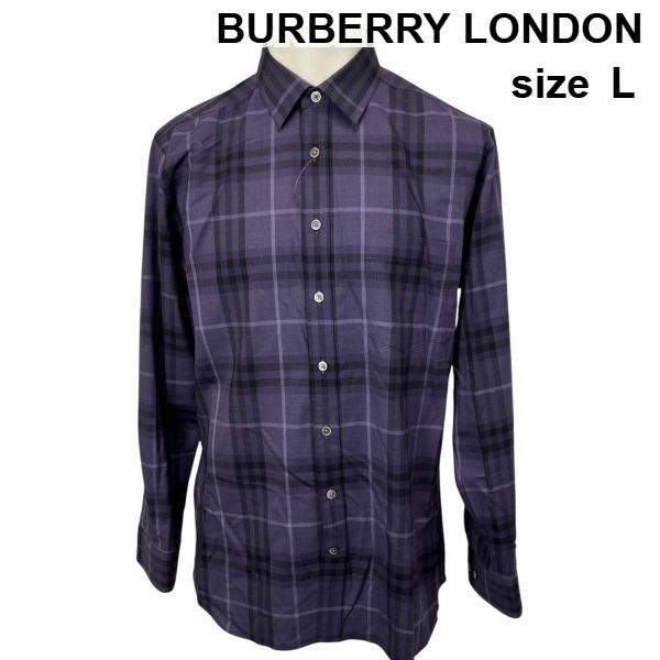 ◆ バーバリーロンドン BURBERRY LONDON シャツ ノバチェック パープル 黒 毛 L メンズ S5V693