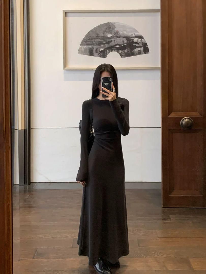 上品 春の高見えニットロングワンピース