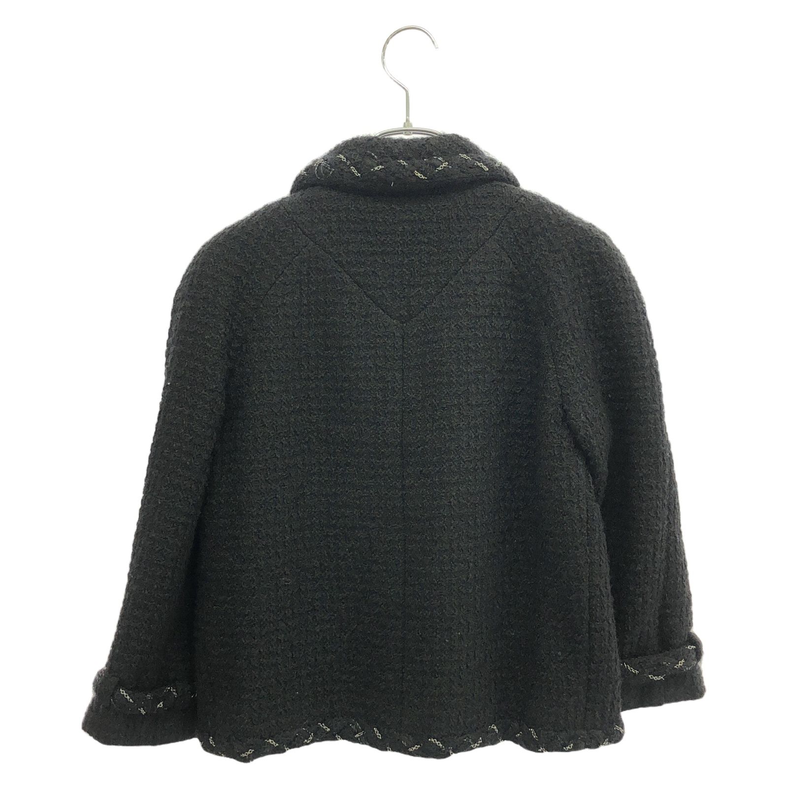 CHANEL ツイードジャケット シャネル パープル コットン ツイード ジャケット CCボタン 38