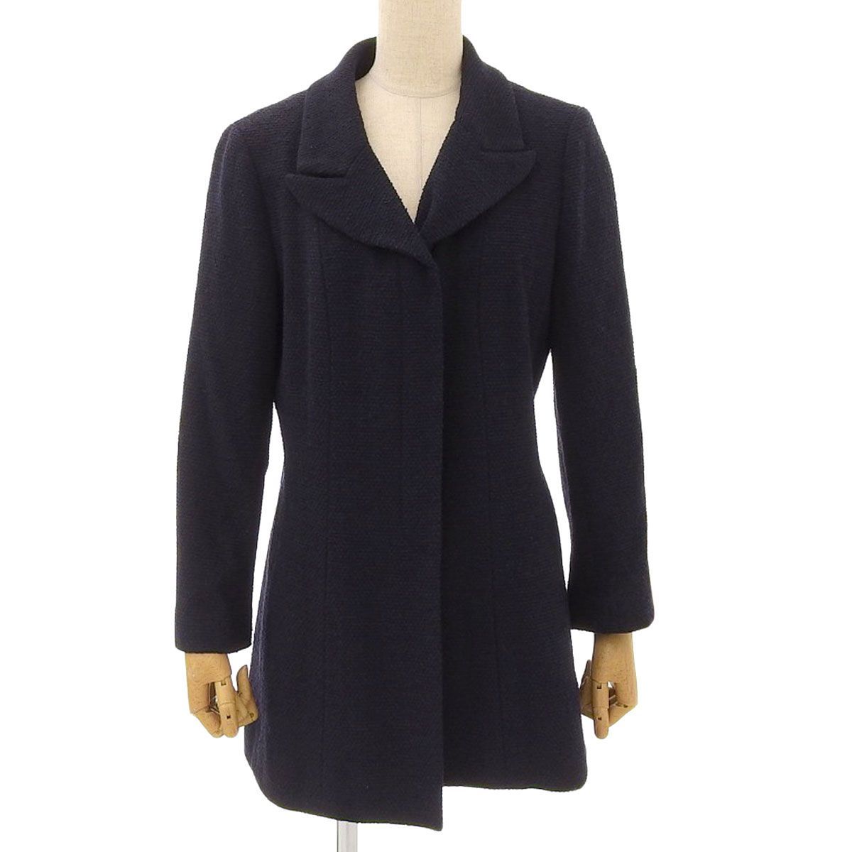 8909) シャネル CHANEL ジャケット ウール混 ネイビー 42 レディース