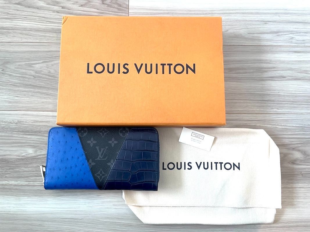 LOUIS VUITTON ルイヴィトン クロコ オーストリッチ モノグラム エクリプス ジッピー オーガナイザー 長財布 青 ブルー N96459