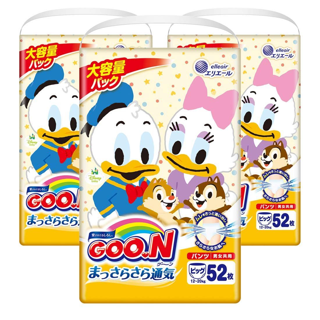 【新着商品】(12~20kg) まっさらさら通気 男女共用 [ケース販売] BIGサイズ】グーン u003cディズニーデザインu003e ビッグサイズ 【パンツ (156個)