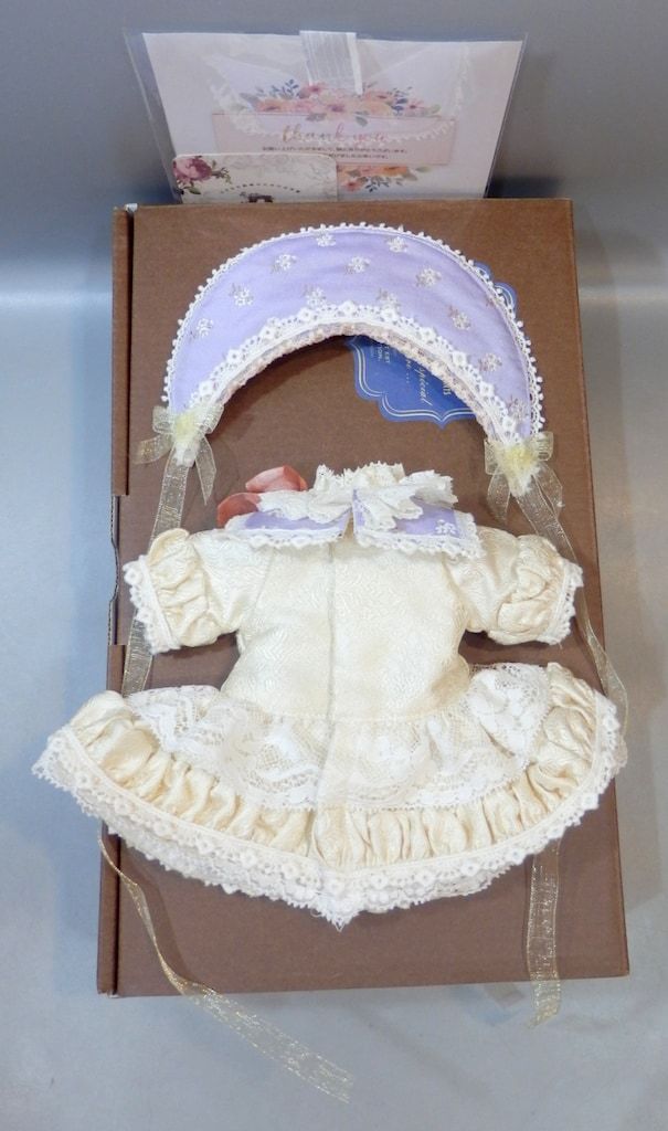 ancienne 幼SDサイズドール衣装 花柄ジャガード織ワンピース-ハーフボンネット