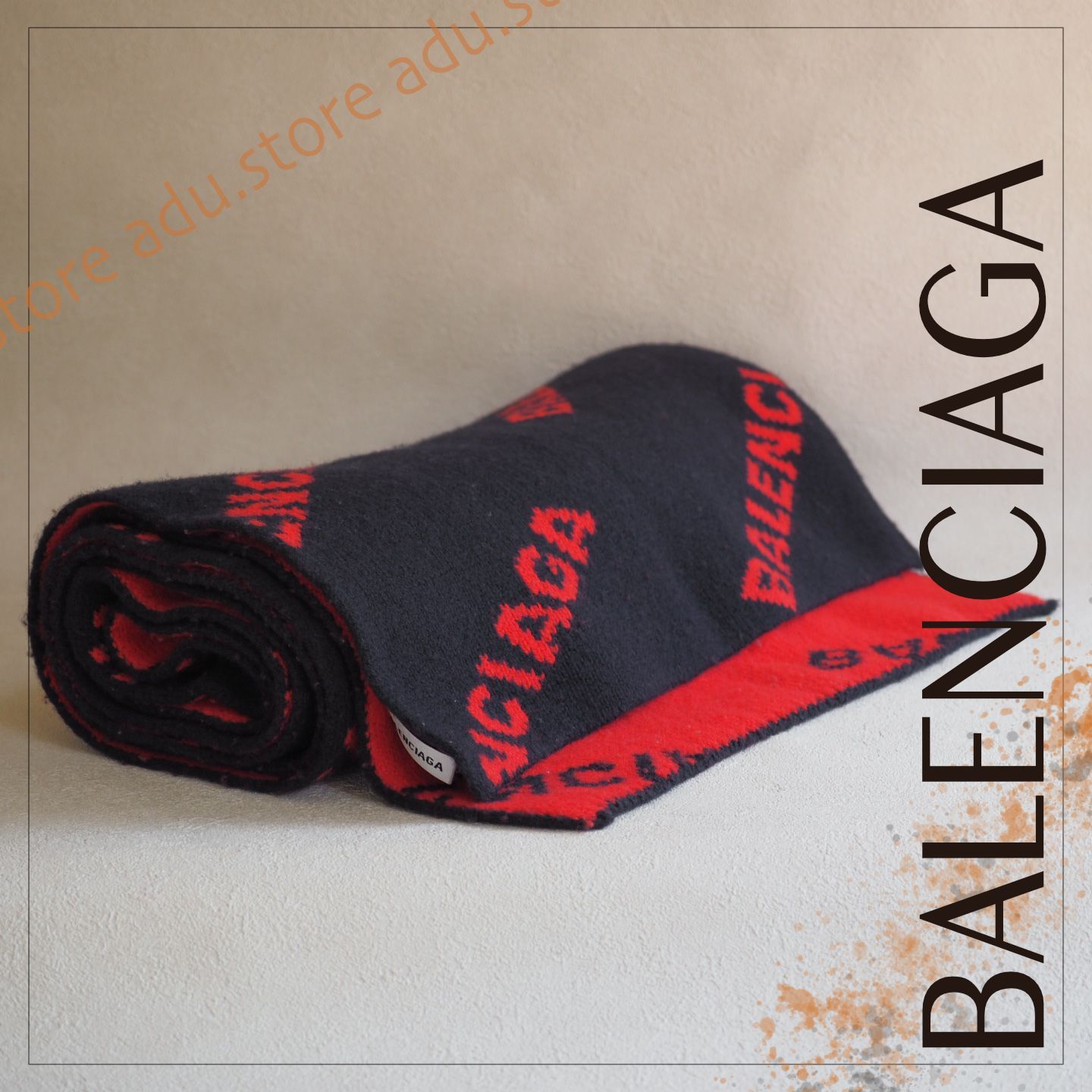 バレンシアガ BALENCIAGA18AW オールオーバー ロゴマフラー ネイビー 