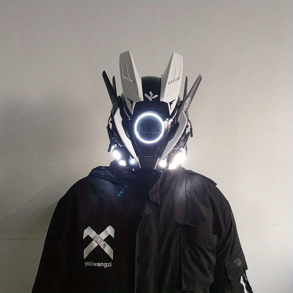 仮装 イベント ハロウィーン サイバーパンク マスク コスプレ ヘルメット LEDマスク ハロウィンコスプレマスク 黒い侍マスク 機甲ますく パーテイお面 男女兼用 文化祭 学園祭 舞踏会 ハロウィン ハロウィン 変装 プラスチック かっこいい 未来的 白