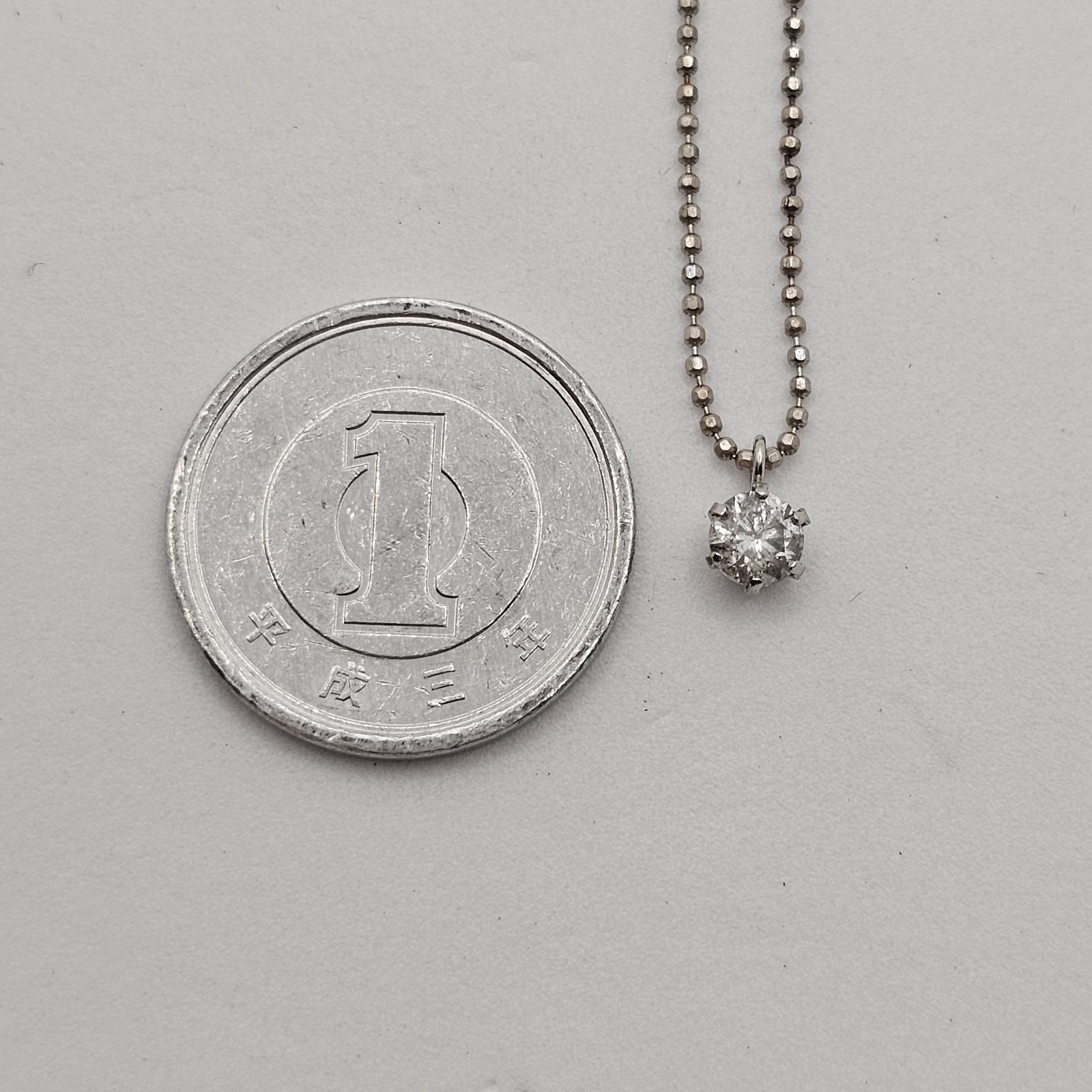 美品】プラチナ Pt1000 1粒ダイヤ0.2ct ✨ボールチェーンネックレス 
