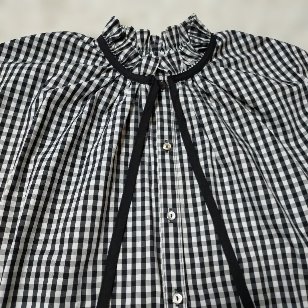  ELLIE ギンガムチェック黒 リボン付き ノースリーブブラウス ノースリーブ シャツ ブラウス