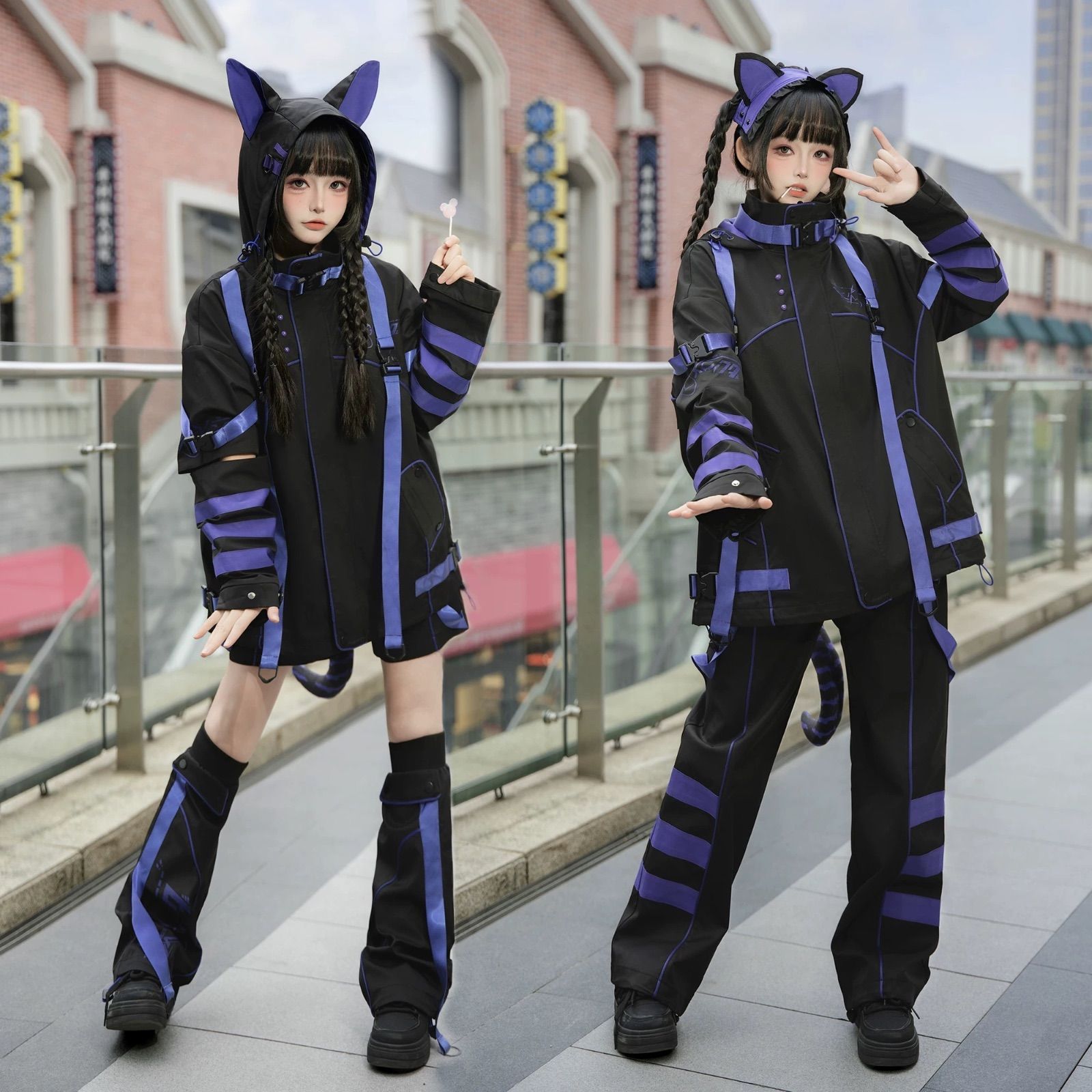 イエロー 猫耳 猫 セットアップ サイバー 渦雷系 コスプレ