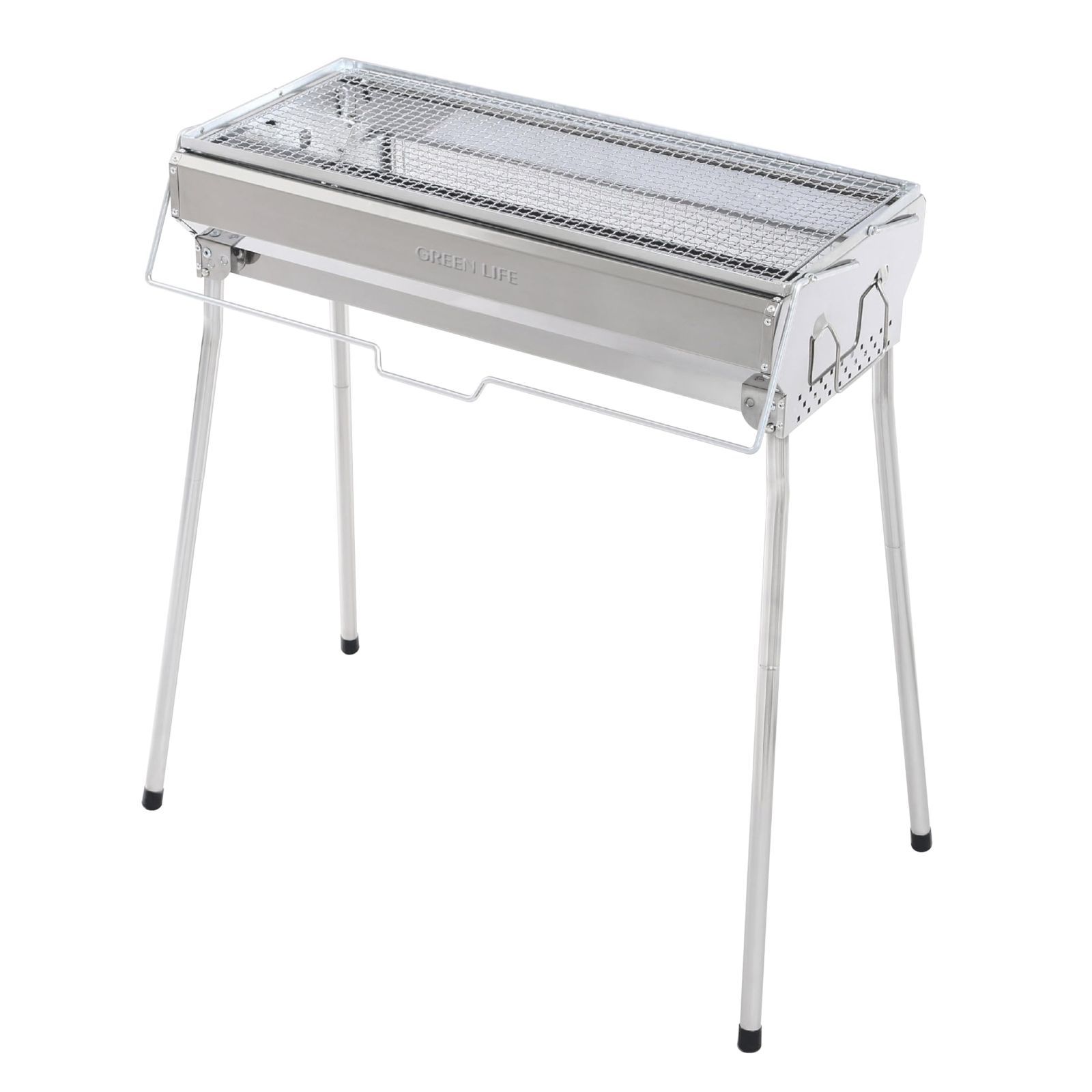 新着商品 炭足しカンタンステンレスバーベキューコンロ 高さ調節 BBQ 折りたたみ式脚 バーベキュー ステンレス製 LIFE GSB-600STTN グリーンライフ GREEN