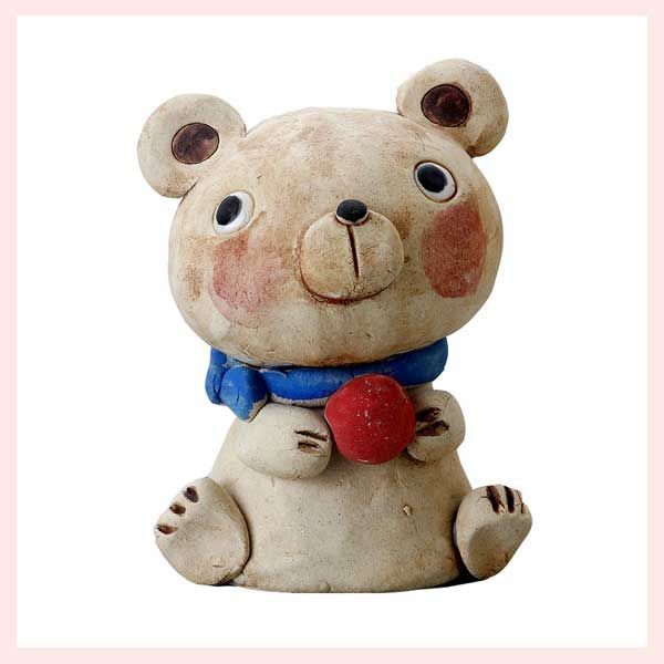 陶器製置物 手作りのクマちゃん（大） K5854 ◎2個目～大幅値引き対象商品 ※ハンドメイド,シリーズ,レトロモダン,かわいい,可愛い,コレクション,マスコット,個性的,ドール,高品質,こだわり,味わい,素朴,一品,動物,アニマル,熊,ベアー