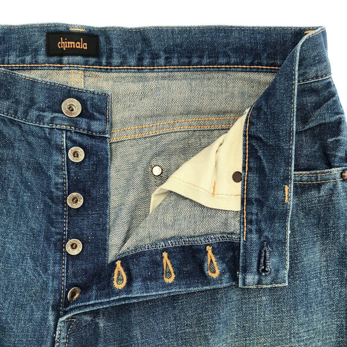 chimala チマラ 16SS 13.5OZ BROWN COTTON NEP SELVEDGE DENIM VINTAGE BAGGY CUT ヴィンテージ加工デニムパンツ CS22-WP03A インディゴ 28 DECORATOM_COM_BR