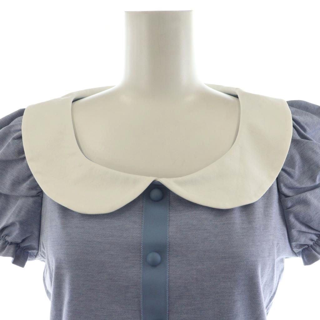 美品 未使用品 上品 M'S GRACY 襟付き 半袖ブラウス38 ブルー エムズグレイシー M'S GRACY シャツ ブラウス 半袖 丸襟 38 水色