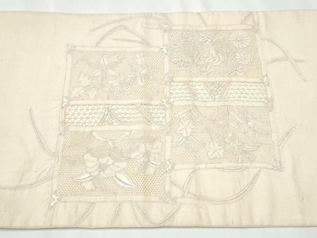 平和屋着物○中国三大刺繍 スワトウ相良刺繍 総刺繍 太鼓柄袋帯