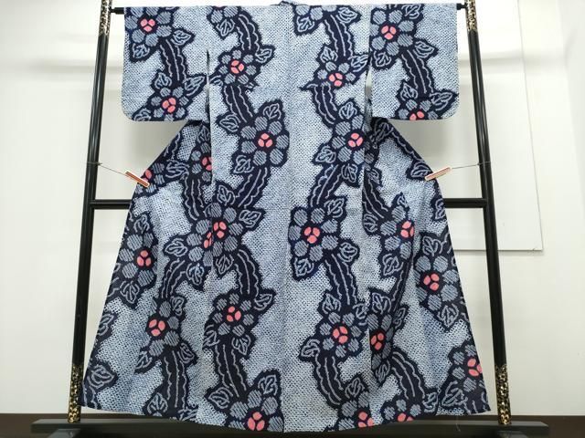 平和屋着物∴夏物 浴衣 有松鳴海絞り 枝花文 綿 CAAY4623ng
