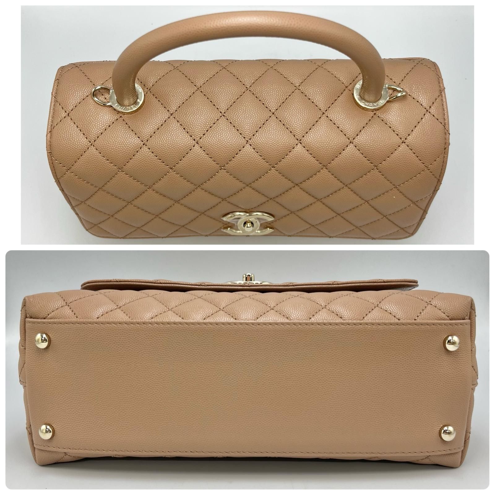 CHANEL トップハンドル マトラッセ キャビアスキン ベージュ系
