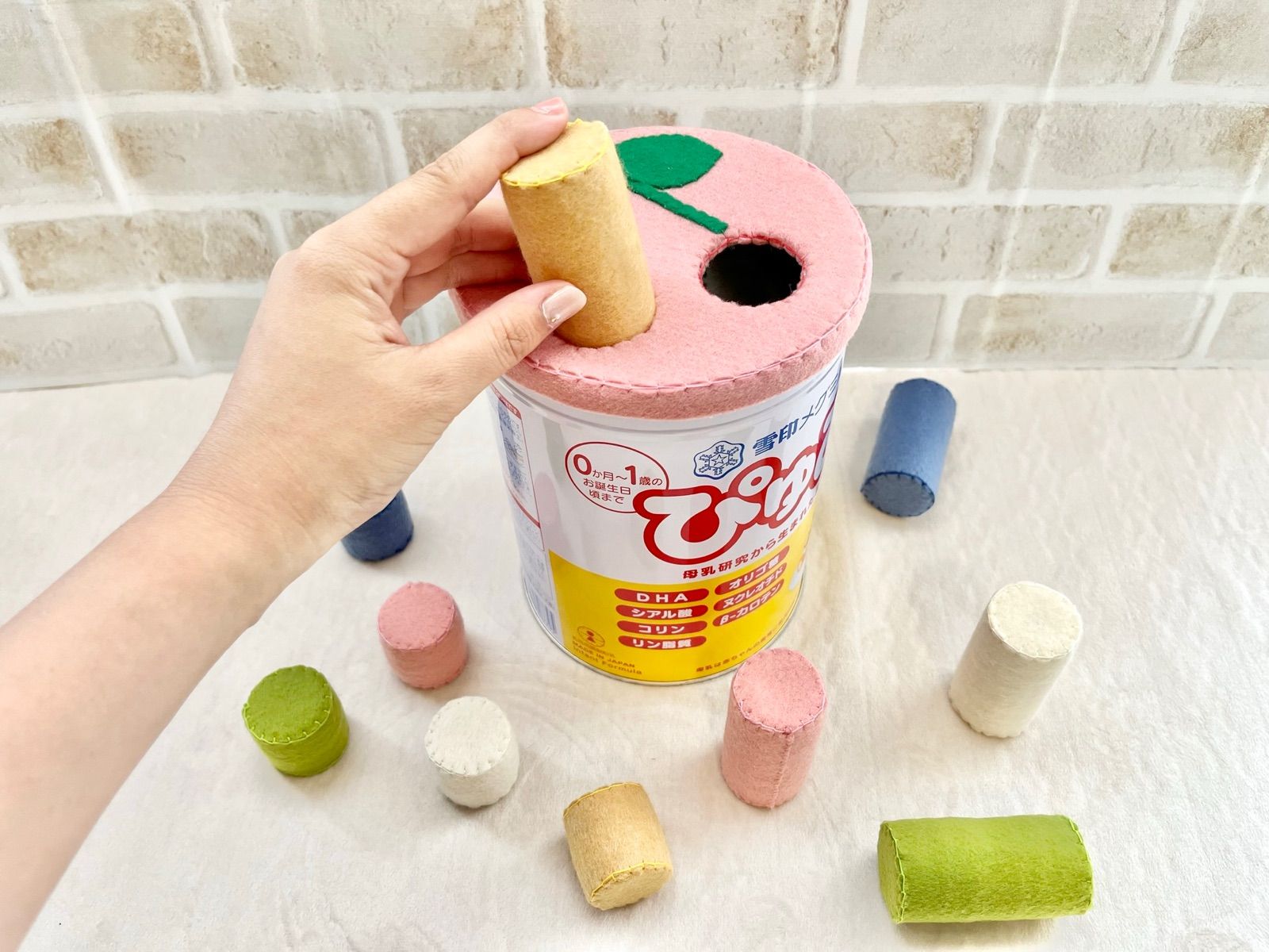 ミルク缶カバーハンドメイド ポットん落とし - 知育玩具