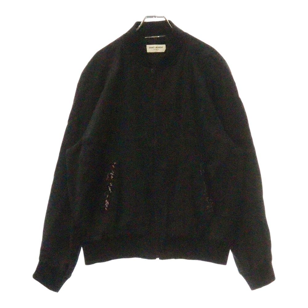 SAINT LAURENT PARIS サンローランパリ テディジャケット ビーズ加工 バックロゴ ブラック レーヨン 52