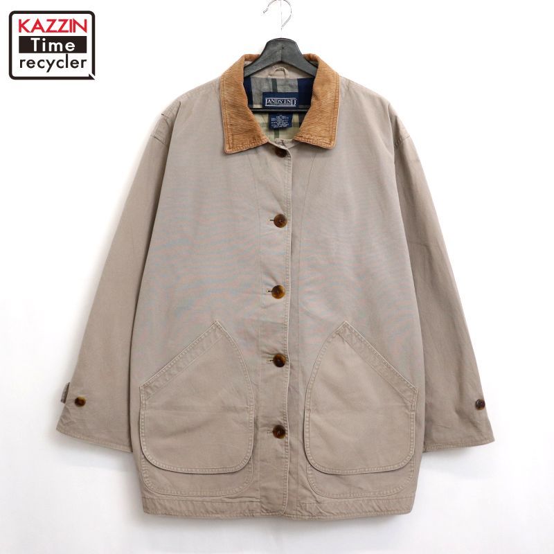 00s LANDS' END 襟コーデュロイ 裏地チェック ダック ハンティング