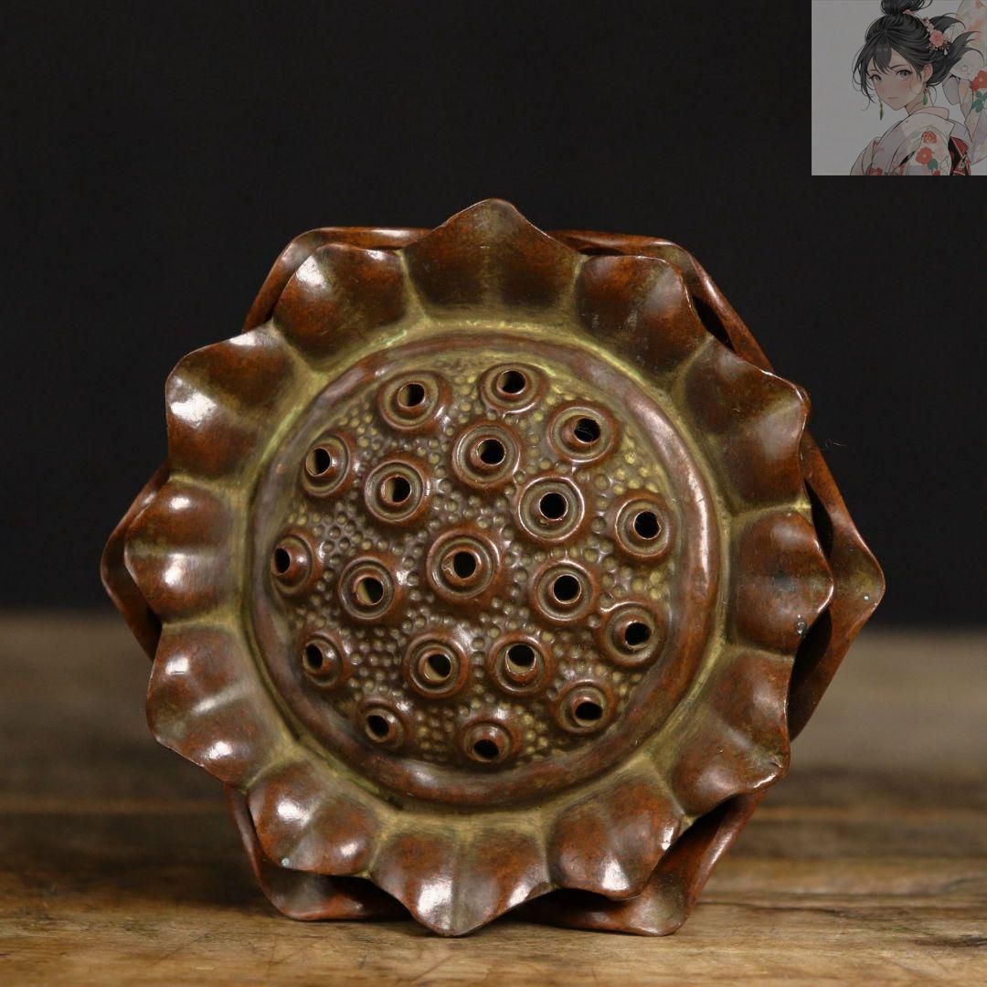 銅細工 宝蓮灯蓮香炉 盤香炉 香道具 装飾品 工芸品 美術