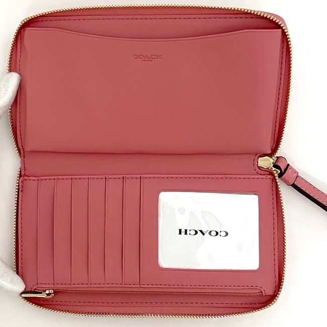 コーチ ラウンドファスナー 長財布 ピンク シグネチャー C9073 美品 