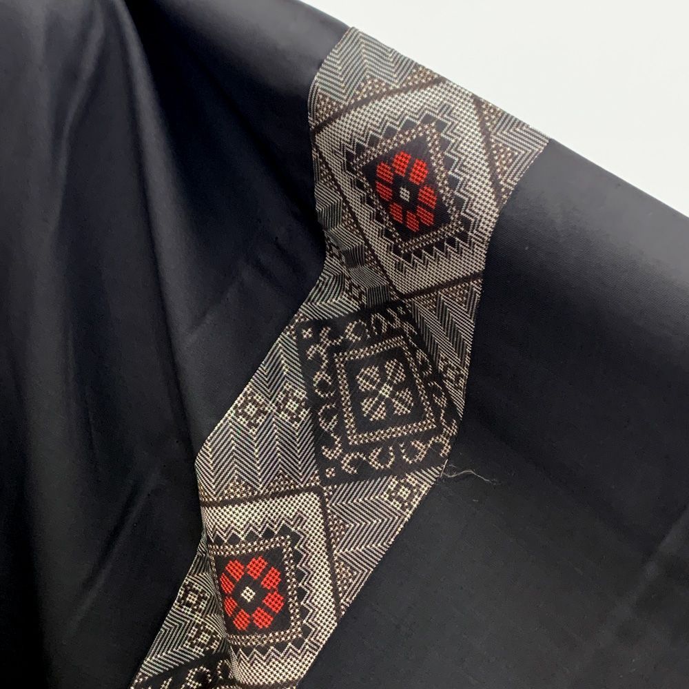 リサイクル着物 大島紬 泥染め 黒赤 絣 胴抜き仕立て メンズ 男性用