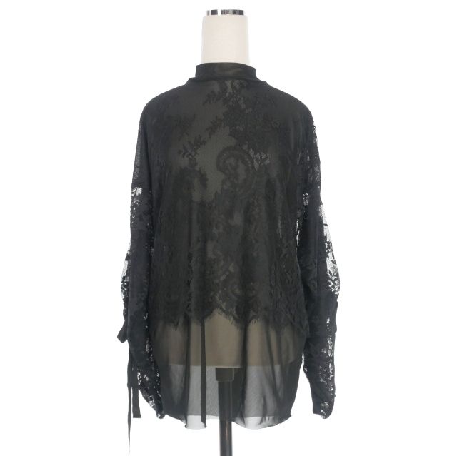 アウラアイラ AULA AILA フラワーレース ブラウス シャツ 長袖 0 ブラック 黒 1222-04006