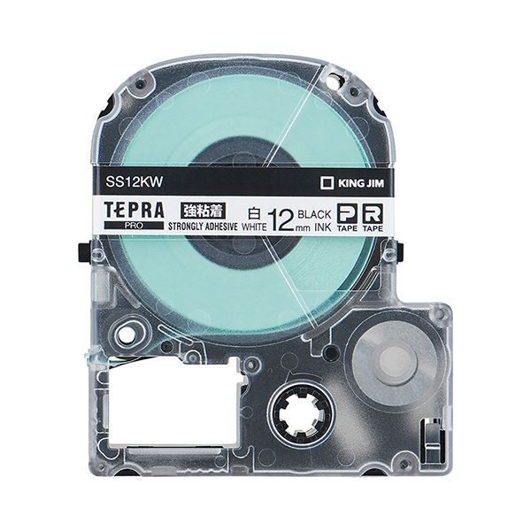 (まとめ) キングジム テプラ PRO テープカートリッジ 強粘着 12mm 白／黒文字 SS12KW 1個  
