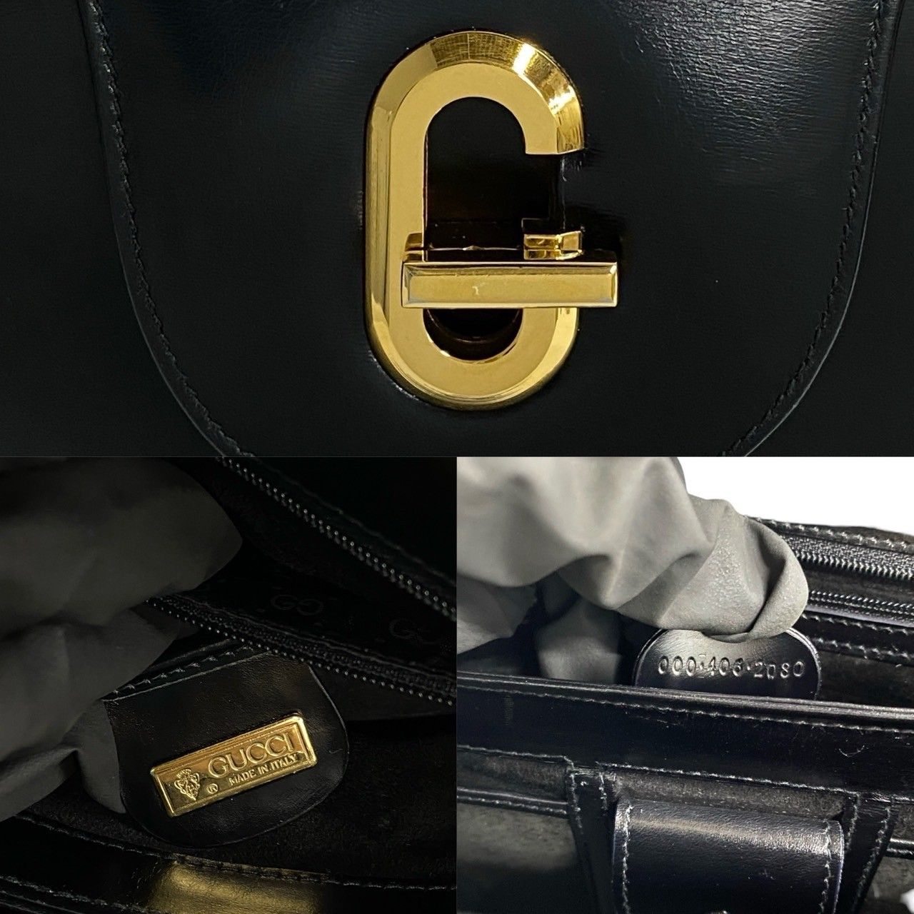 極 美品 GUCCI グッチ オールドグッチ ロゴ ターンロック 金具 カーフ