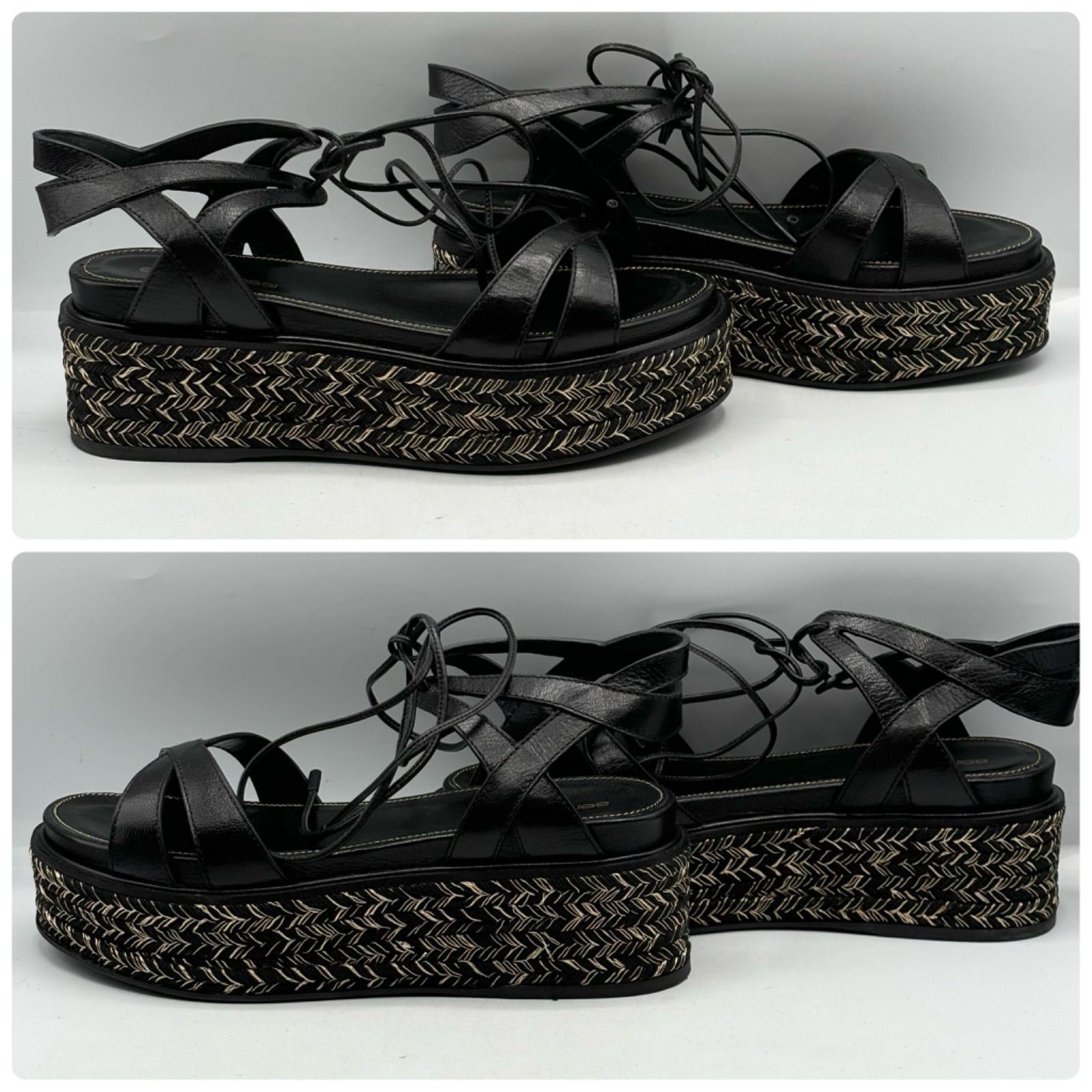 セルジオロッシ サンダル 36 1/2 レディース 黒 レザー