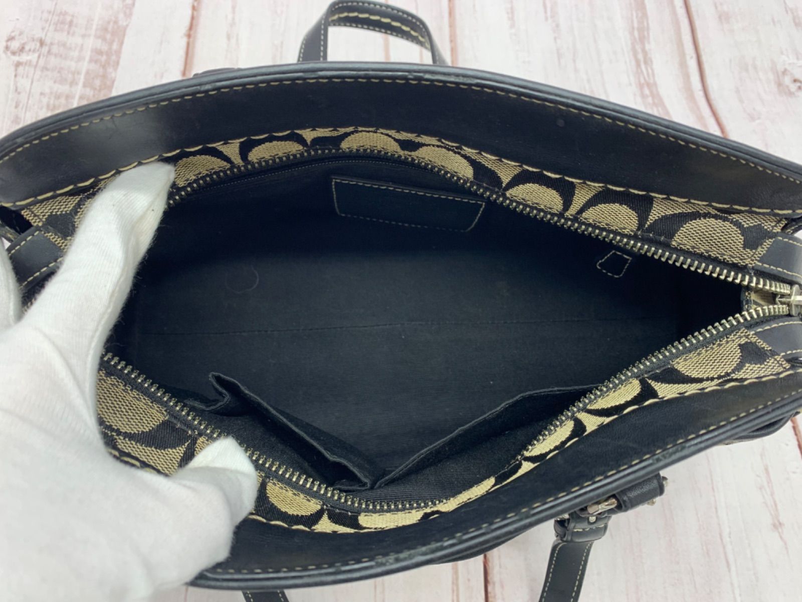 ☆COACH コーチ シグネチャー キャンバス レザー ハンドバッグ