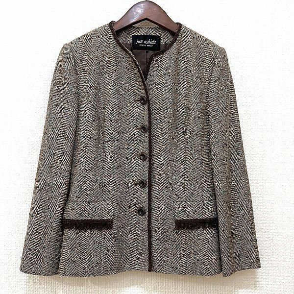 wnc ジュンアシダ junashida ジャケット 7 茶系 マルチ ツイード ノー