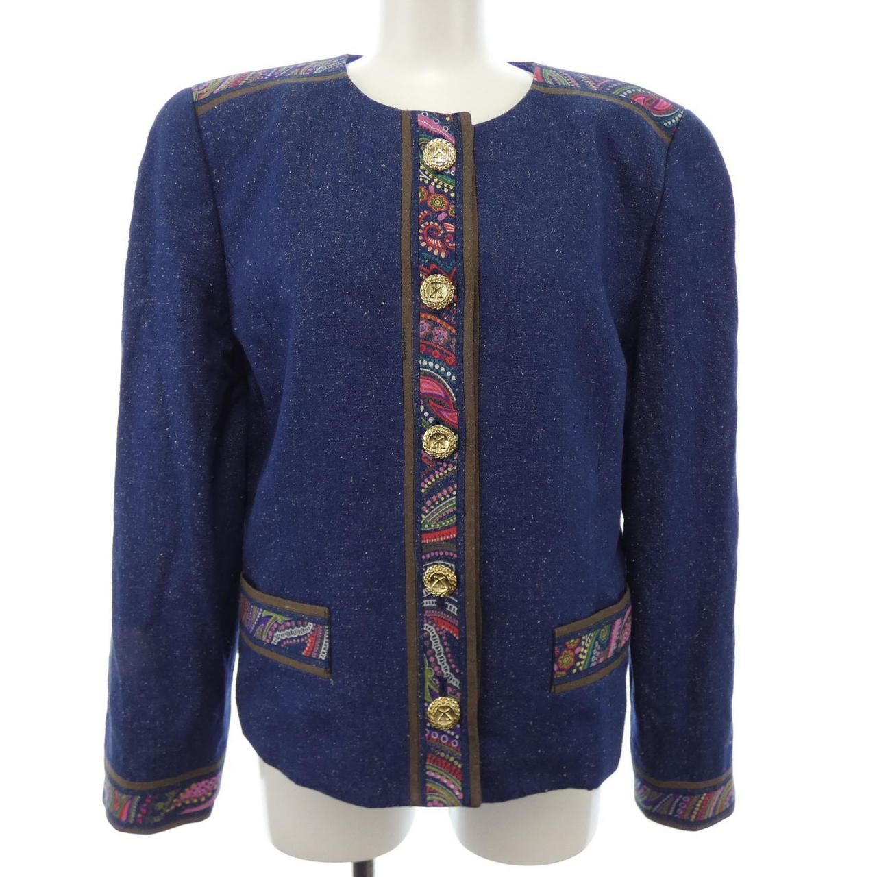 ESCADA CONTURE テーラード ジャケット ノーカラー 38 刺繍 花 刺繍