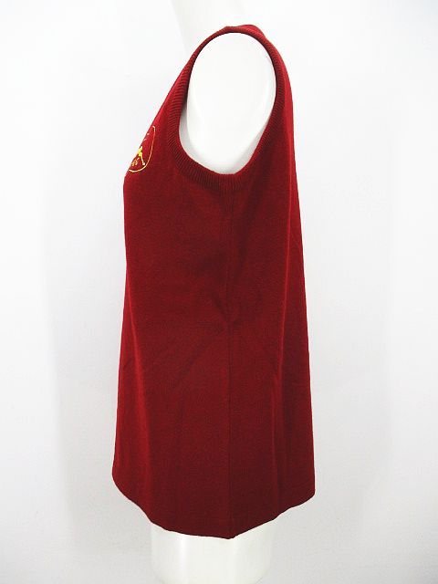 未使用品 レセント LeCENT カシミヤ ニットベスト L 赤系 レッド Vネック 刺繍 リブ タグ付 レディース レセント LeCENT カシミヤ ニットベスト L 赤系 レッド Vネック