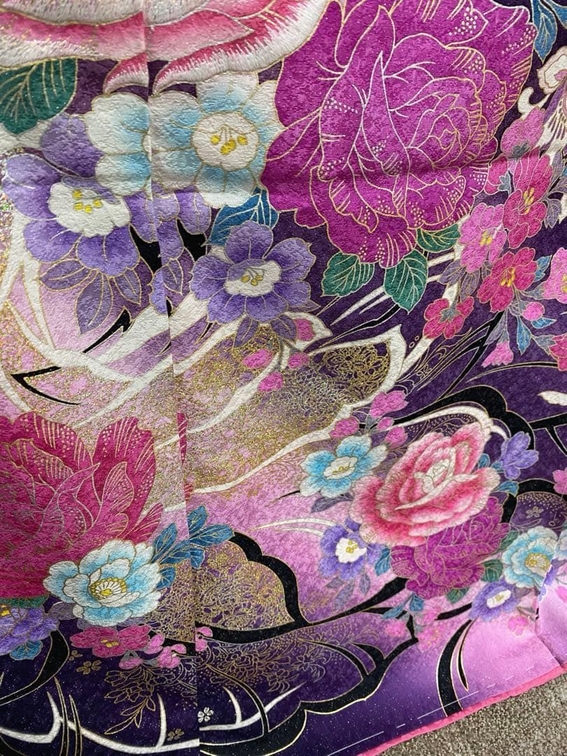 振袖 仮絵羽 舞台衣装 金彩 銀彩 銀通し ラメ刺繍 正絹 未仕立て品 八 